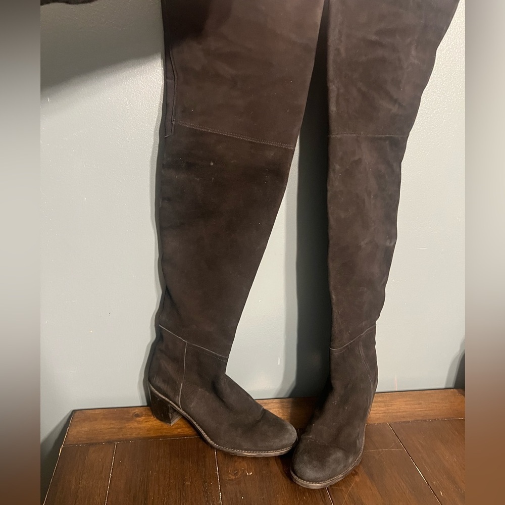 Stuart Weitzman Black Suede Over The Knee OTK Boots Block Heel Lug Sole Side Zip - Picture 6 of 10